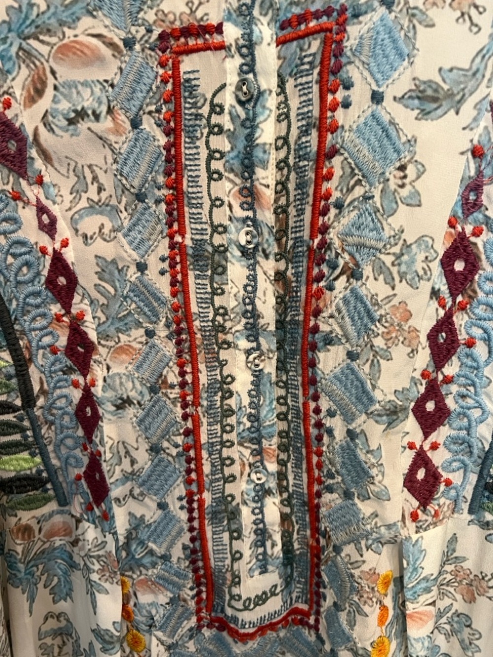 Johnny Was BYIA Isla Embroidered Floral Print Tunic Blouse Size M - Picture 9 of 16